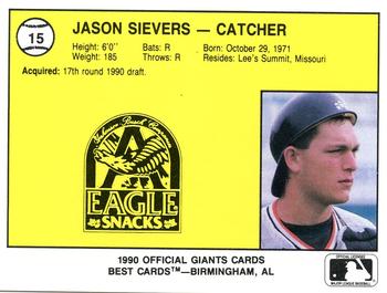 1990 Best Everett Giants #15 Jason Sievers  Back
