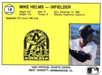 1990 Best Everett Giants #18 Mike Helms  Back