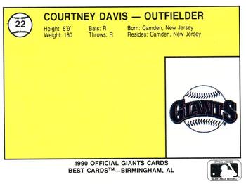 1990 Best Everett Giants #22 Courtney Davis  Back