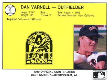 1990 Best Everett Giants #2 Dan Varnell  Back