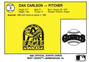 1990 Best Everett Giants #3 Dan Carlson  Back