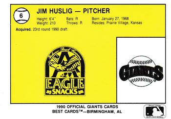 1990 Best Everett Giants #6 Jim Huslig  Back