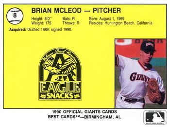 1990 Best Everett Giants #8 Brian McLeod  Back