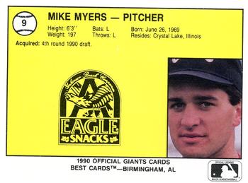 1990 Best Everett Giants #9 Mike Myers  Back