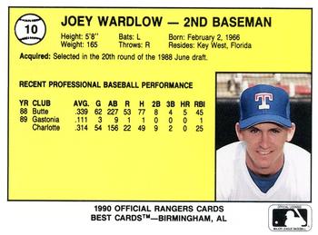 1990 Best Gastonia Rangers #10 Joey Wardlow  Back