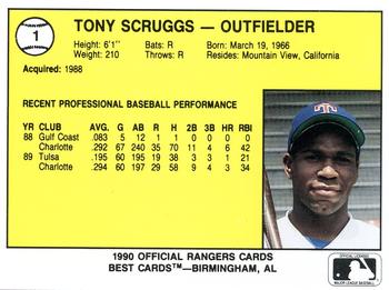 1990 Best Gastonia Rangers #1 Tony Scruggs  Back