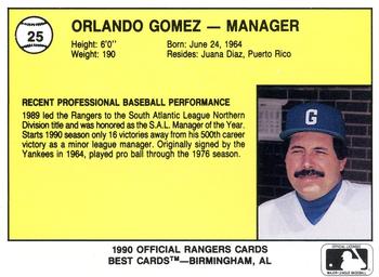 1990 Best Gastonia Rangers #25 Orlando Gomez  Back