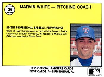 1990 Best Gastonia Rangers #26 Marvin White Back