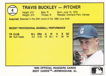 1990 Best Gastonia Rangers #4 Travis Buckley  Back