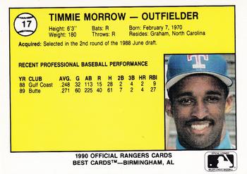 1990 Best Gastonia Rangers #17 Timmie Morrow  Back