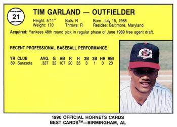 1990 Best Greensboro Hornets #21 Tim Garland  Back