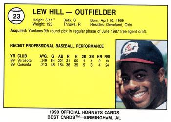 1990 Best Greensboro Hornets #23 Lew Hill  Back