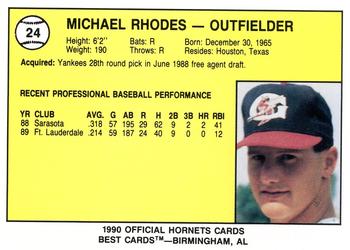 1990 Best Greensboro Hornets #24 Michael Rhodes  Back