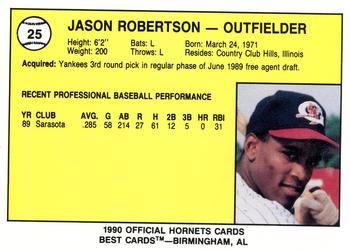 1990 Best Greensboro Hornets #25 Jason Robertson  Back
