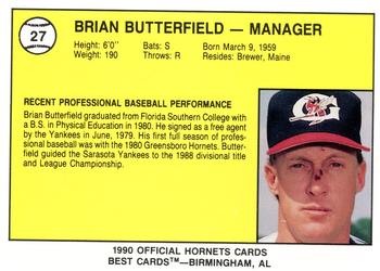 1990 Best Greensboro Hornets #27 Brian Butterfield Back