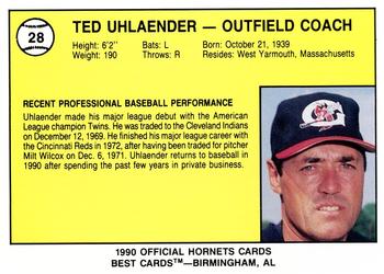 1990 Best Greensboro Hornets #28 Ted Uhlaender Back