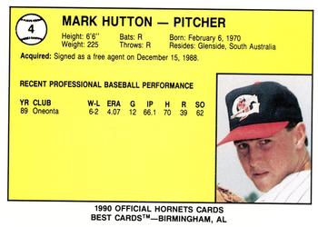 1990 Best Greensboro Hornets #4 Mark Hutton  Back