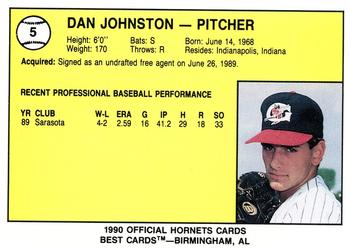 1990 Best Greensboro Hornets #5 Dan Johnston  Back