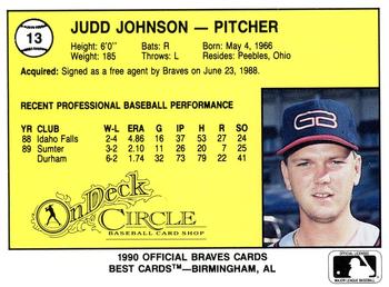 1990 Best Greenville Braves #13 Judd Johnson  Back