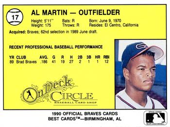 1990 Best Greenville Braves #17 Al Martin  Back