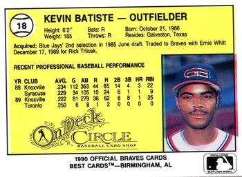 1990 Best Greenville Braves #18 Kevin Batiste Back