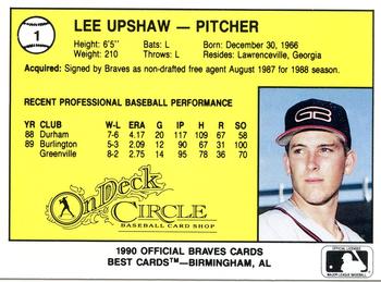 1990 Best Greenville Braves #1 Lee Upshaw  Back
