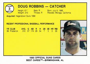 1990 Best Hagerstown Suns #3 Doug Robbins  Back