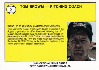 1990 Best Hagerstown Suns #5 Tom Brown Back