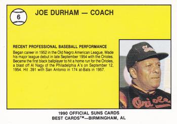 1990 Best Hagerstown Suns #6 Joe Durham Back