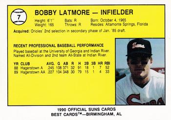 1990 Best Hagerstown Suns #7 Bobby Latmore  Back