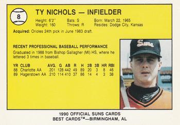 1990 Best Hagerstown Suns #8 Ty Nichols  Back
