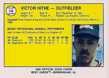 1990 Best Hagerstown Suns #14 Victor Hithe  Back
