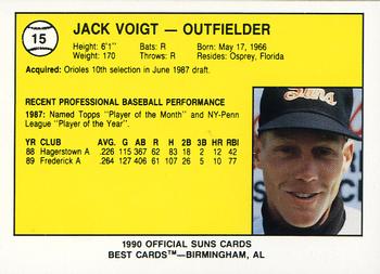 1990 Best Hagerstown Suns #15 Jack Voigt  Back