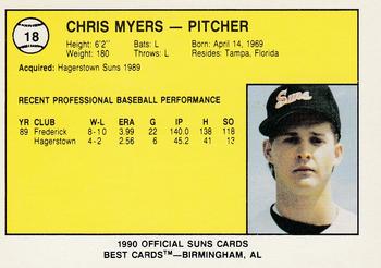 1990 Best Hagerstown Suns #18 Chris Myers  Back