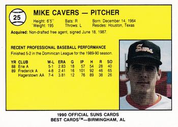 1990 Best Hagerstown Suns #25 Mike Cavers  Back