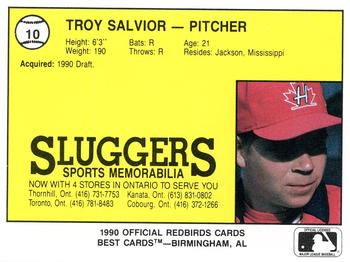 1990 Best Hamilton Redbirds #10 Troy Salvior  Back