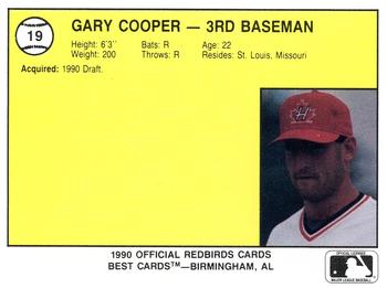 1990 Best Hamilton Redbirds #19 Gary Cooper Back