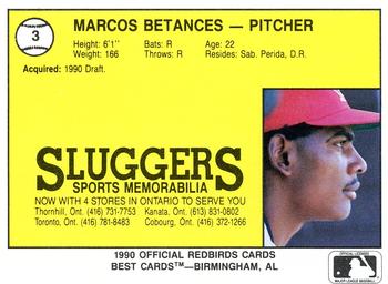 1990 Best Hamilton Redbirds #3 Marcos Betances  Back