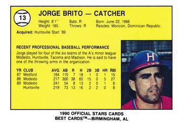 1990 Best Huntsville Stars #13 Jorge Brito  Back