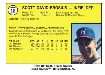 1990 Best Huntsville Stars #15 Scott Brosius  Back