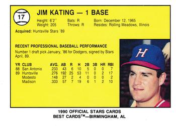 1990 Best Huntsville Stars #17 Jim Kating  Back