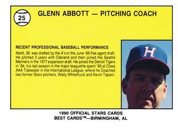 1990 Best Huntsville Stars #25 Glenn Abbott Back