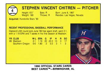 1990 Best Huntsville Stars #4 Steve Chitren Back