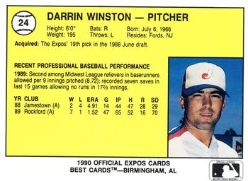 1990 Best Jacksonville Expos #24 Darrin Winston  Back