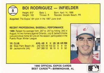 1990 Best Jacksonville Expos #8 Boi Rodriguez  Back