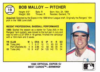 1990 Best Jacksonville Expos #19 Bob Malloy  Back