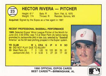 1990 Best Jacksonville Expos #23 Hector Rivera  Back