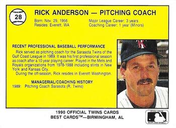 1990 Best Kenosha Twins #28 Rick Anderson Back