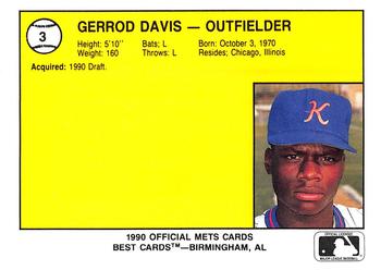 1990 Best Kingsport Mets #3 Gerrod Davis  Back