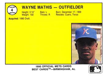 1990 Best Kingsport Mets #4 Wayne Mathis  Back